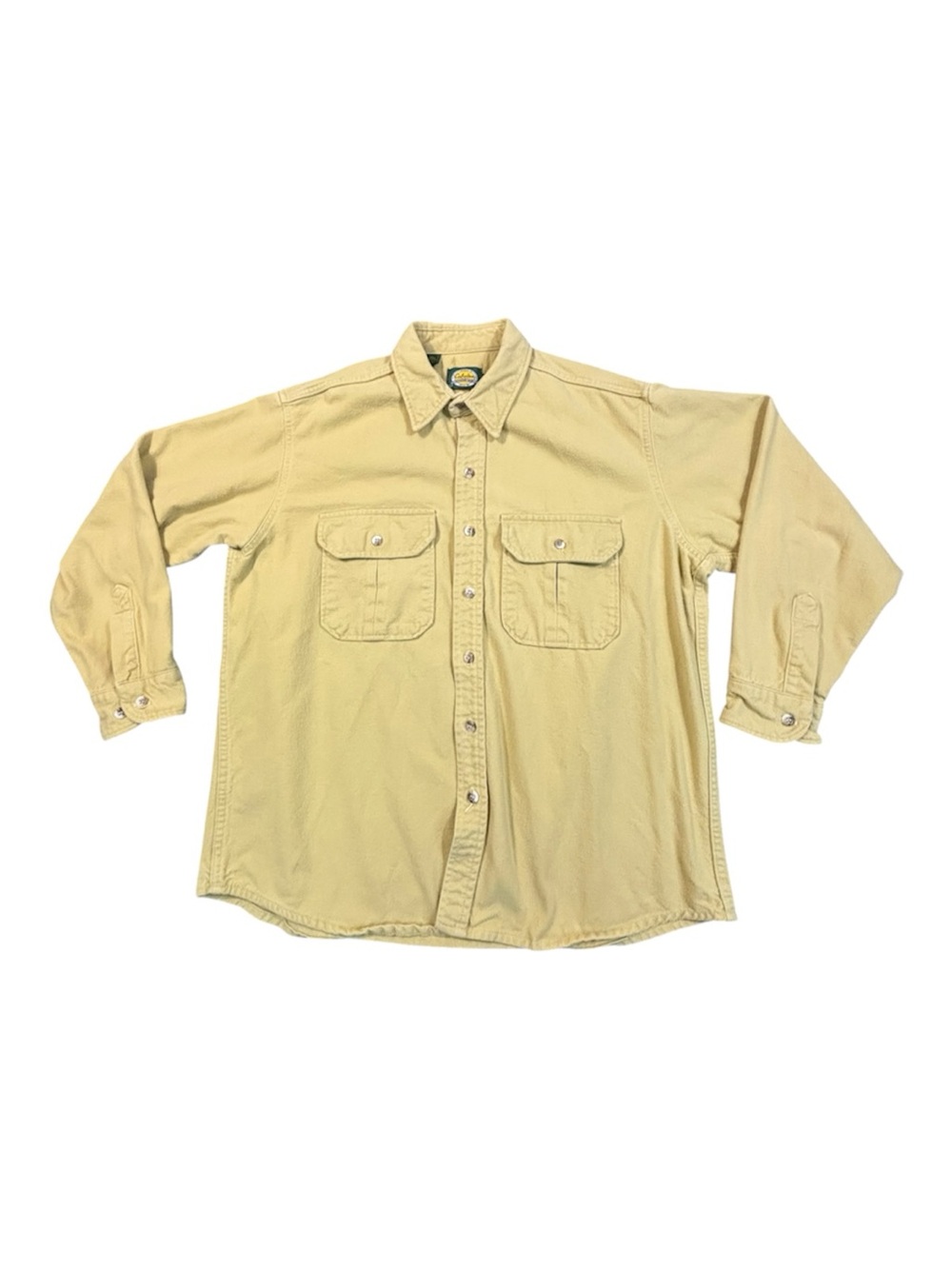 VTG Cabela's Chamois Shirt Mens XL Yellow Long Sleeve Heavy Cotton Cottage USA